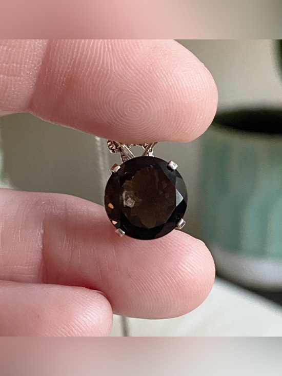 Jewelry - Natural Smoky Quartz Round Faceted Pendant 925 Italian Sterling Box Chain 17”